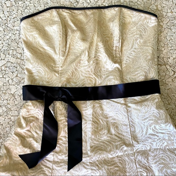 Gunne Sax mini cream with gold metallic brocade w/ black trim party dress prom - Picture 5 of 9